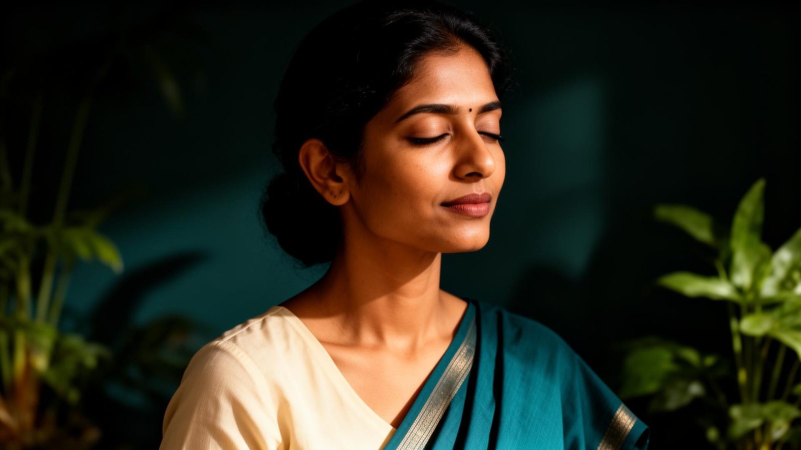 A calm woman in soft light, embodying restored health